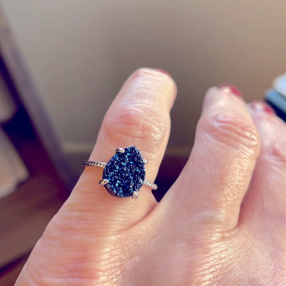 Sparkly Blue Ring - Silver base